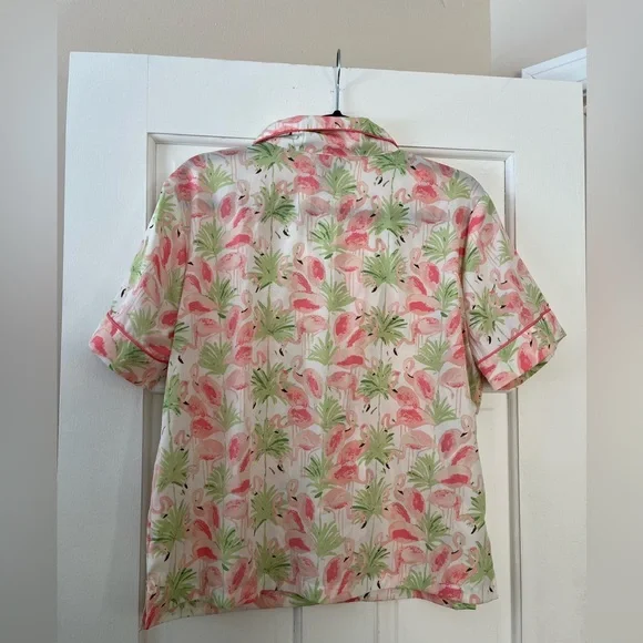 Cynthia Rowley Flamingo Palm Pajama Set Short Sleeve Shorts in Pink and Green - Picture 9 of 9